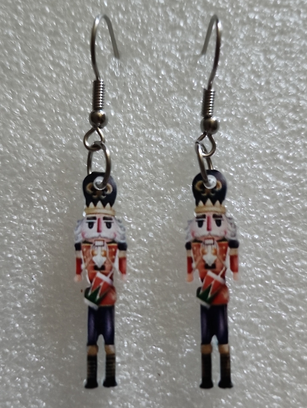 Hand Crafted Nutcracker Soldier Dangle Earrings - Red, Blue, White, Gold, Black